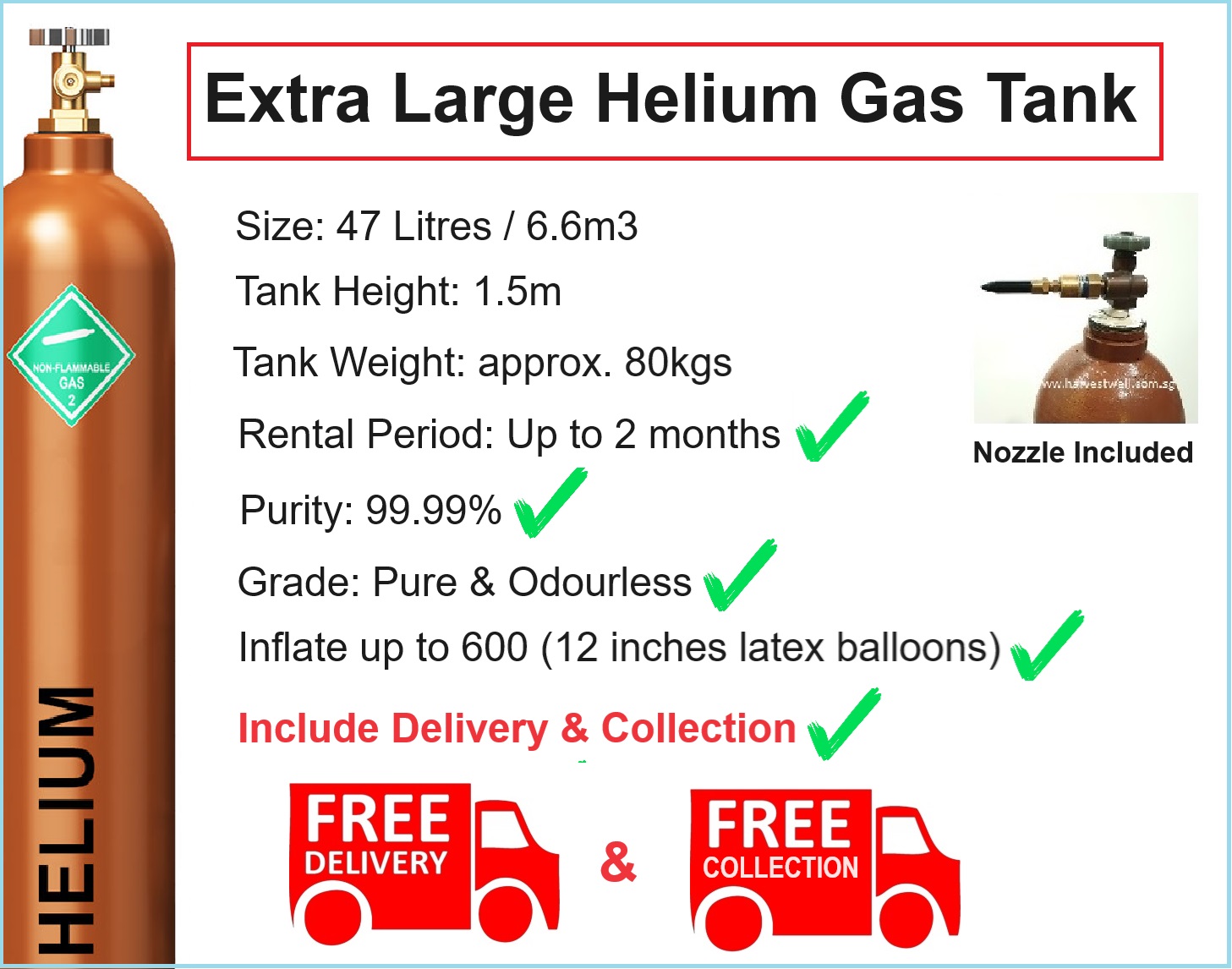 [47 Litres] Extra Large Helium Gas Tank Delivery & Collection Singapore